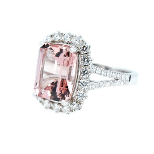 Diva Emerald Cut Pink Morganite & Diamond Ring