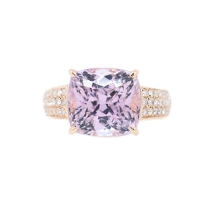 Cushion Pink Kunzite & Pave Diamond Ring