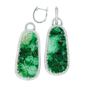 Pave Diamond & Detachable Jade Drop Earrings