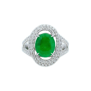 Jade & Double Diamond Halo Swirl Ring