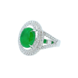 Jade & Double Diamond Halo Swirl Ring