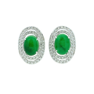 Jade & Double Diamond Halo Swirl Earrings