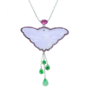 Lavender Jade Butterfly & Pink Sapphire Pendant/ Pin