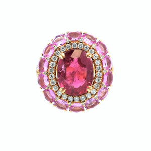 Diva Rubellite, Pink Sapphire and Diamond Halo Ring