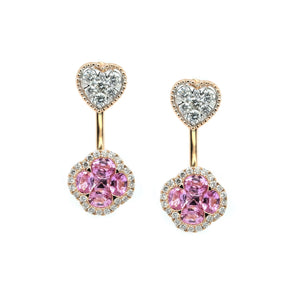Heart Diamond Studs & Clover Pink Sapphire Earrings Enhancer