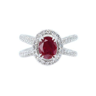 Criss Cross Ruby & Diamond Halo Ring