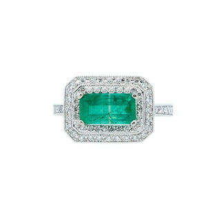 East-West Emerald & Double Halo Ring