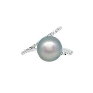 Asymmetrical Black South Sea Pearl & Diamond Ring - Johnny Jewelry