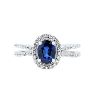 Split Shank Sapphire & Diamond Halo Ring