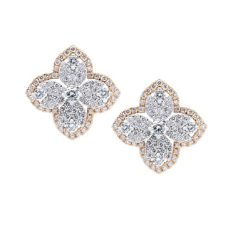 Two Tone Four Leaf Clover Diamond Earrings