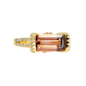 East-West Peachy Pink Tourmaline & Diamond Ring