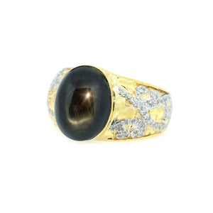 Filigree Black Star Sapphire & Diamond Ring