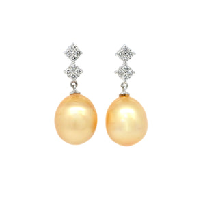Dew Golden South Sea Pearl & Diamond Earrings