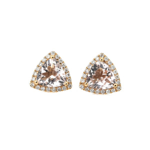 Trillion Morganite & Diamond Halo Studs - Johnny Jewelry