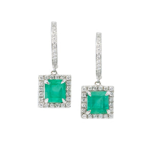 Square Emerald & Diamond Drop Earrings - Johnny Jewelry