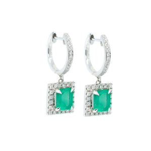 Square Emerald & Diamond Drop Earrings - Johnny Jewelry