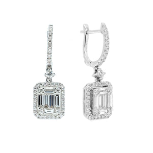 Illusion Set Emerald Cut Diamond Drop Earrings - Johnny Jewelry