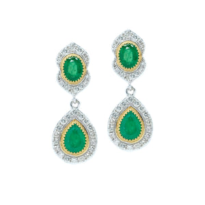 Victorian Emerald & Diamond Halo Drop Earrings