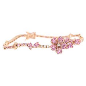 Pink Sapphire Sakura Cherry Blossom & Diamond Bracelet