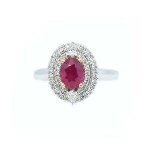 Double Halo Ruby and Diamond Ring