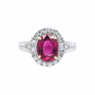 Magenta Rubellite & Diamond Halo Ring