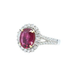 Magenta Rubellite & Diamond Halo Ring