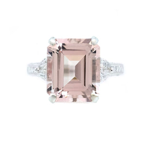 Luna Emerald Cut Pink Morganite & Diamond Ring