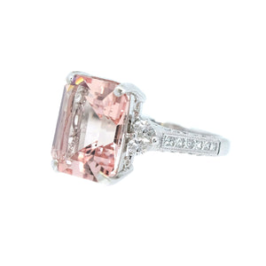 Luna Emerald Cut Pink Morganite & Diamond Ring