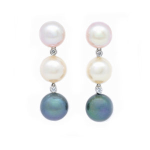 Trilogy Multicolor Pearl & Diamond Earrings