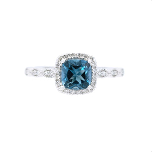 Petite London Blue Topaz & Diamond Halo Ring