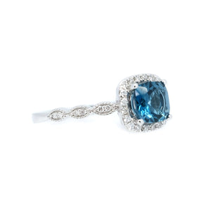 Petite London Blue Topaz & Diamond Halo Ring