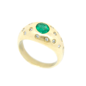 Bubble Emerald and Diamond Signet Ring