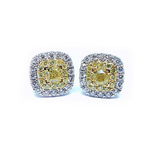 Cushion Fancy Yellow Diamond Earrings - Johnny Jewelry