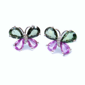 Pink & Green Sapphire Butterfly Earrings - Johnny Jewelry
