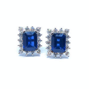 Classic Emerald Cut Sapphire & Diamond Earrings - Johnny Jewelry