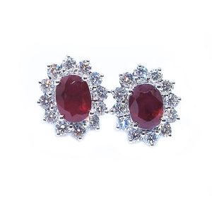 Classic Oval Ruby & Diamond Earrings - Johnny Jewelry