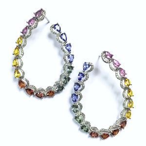 Rainbow Sapphire and Diamond Hoops - Johnny Jewelry