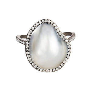 Baroque South Sea Pearl & Black Gold Diamond Ring - Johnny Jewelry