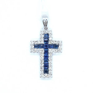 Block Sapphire & Diamond Cross - Johnny Jewelry