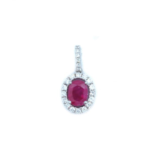 Classic Ruby & Diamond Halo Pendant - Johnny Jewelry