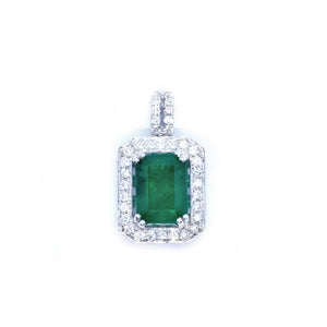 Art Deco Emerald & Pave Diamond Pendant - Johnny Jewelry