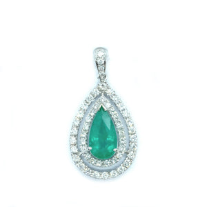 Emerald & Diamond Double Halo Drop Pendant - Johnny Jewelry