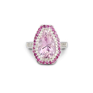 Kunzite & Pink Sapphire Double Halo Ring - Johnny Jewelry