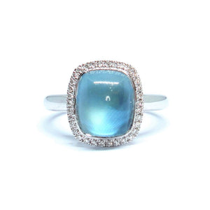 Cabochon Blue Topaz & Diamond Ring - Johnny Jewelry