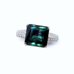 Green Tourmaline & Pave Diamond Ring - Johnny Jewelry