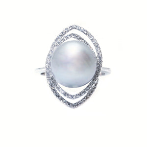 Double Loop Pearl & Diamond Ring - Johnny Jewelry