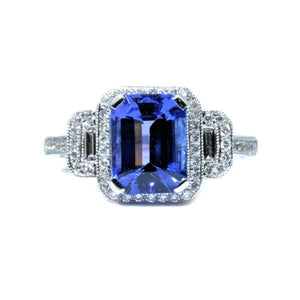 Art Deco Trilogy Tanzanite & Diamond Ring - Johnny Jewelry