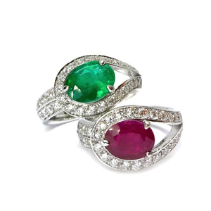 Raindrop Ruby & Emerald Cocktail Ring - Johnny Jewelry