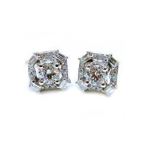 Round & Baguette Diamond Studs - Johnny Jewelry