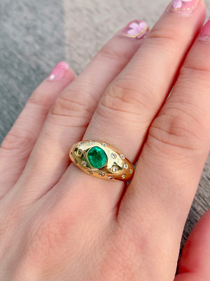Bubble Emerald and Diamond Signet Ring